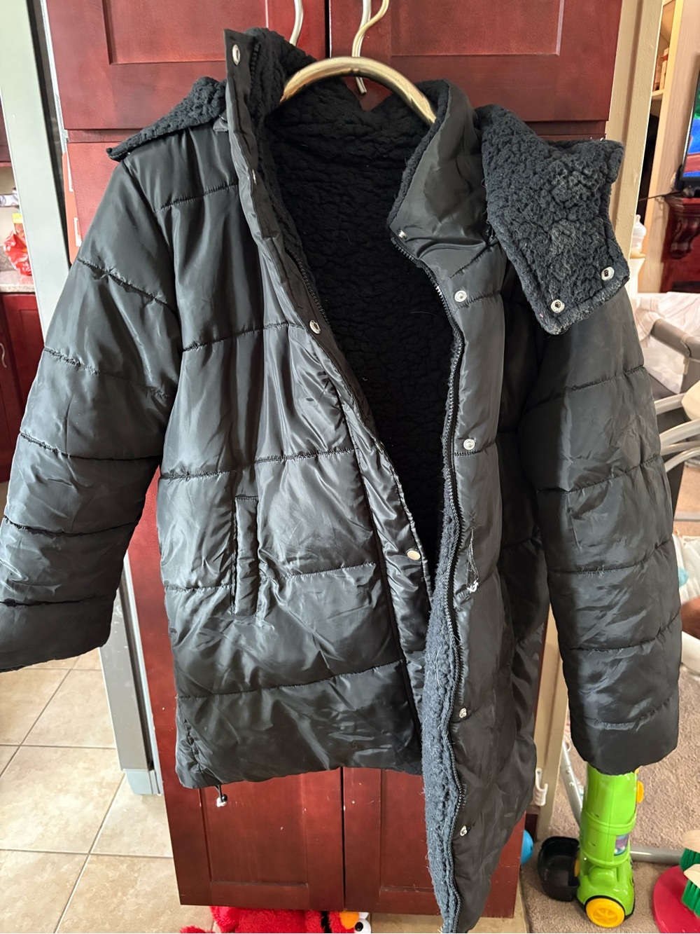 Black Puffer Coat with Sherpa Lining